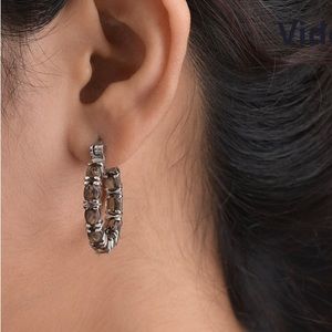 Brazilian Smoky Quartz Inside Out Hoop Earrings In Stainless Steel. 12 carets